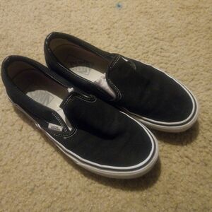 Vans Black Canvas Slip-On Loafers with White Trim